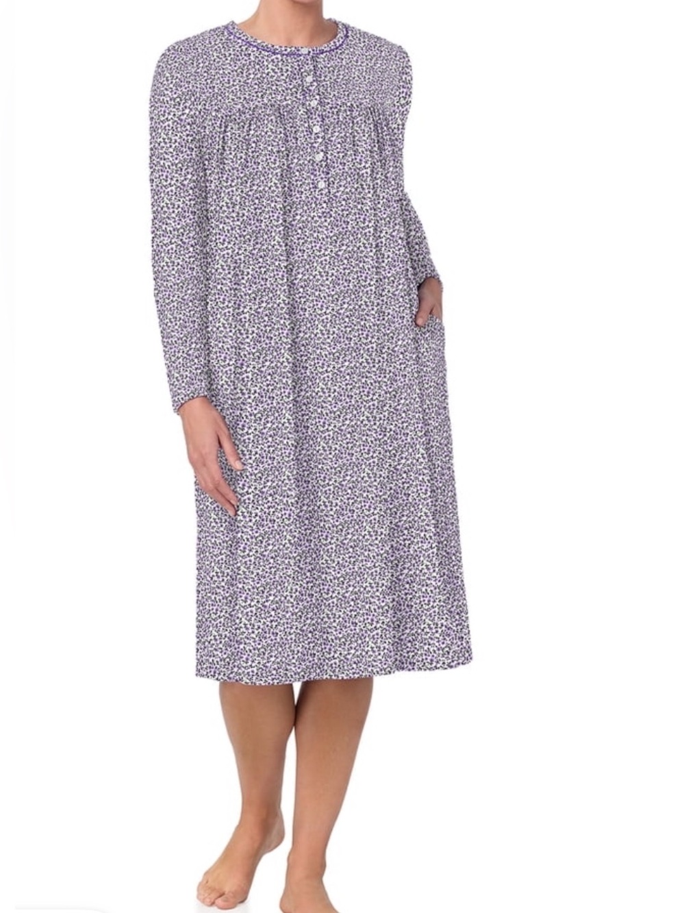 Aria White Floral Nightgown Knit Velour Long Sleeve Ballet Night Gown-sz XL